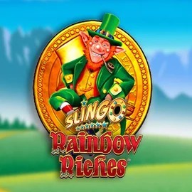 Slingo Rainbow Riches slot logo by Gaming Realms at Spinmacho Casino